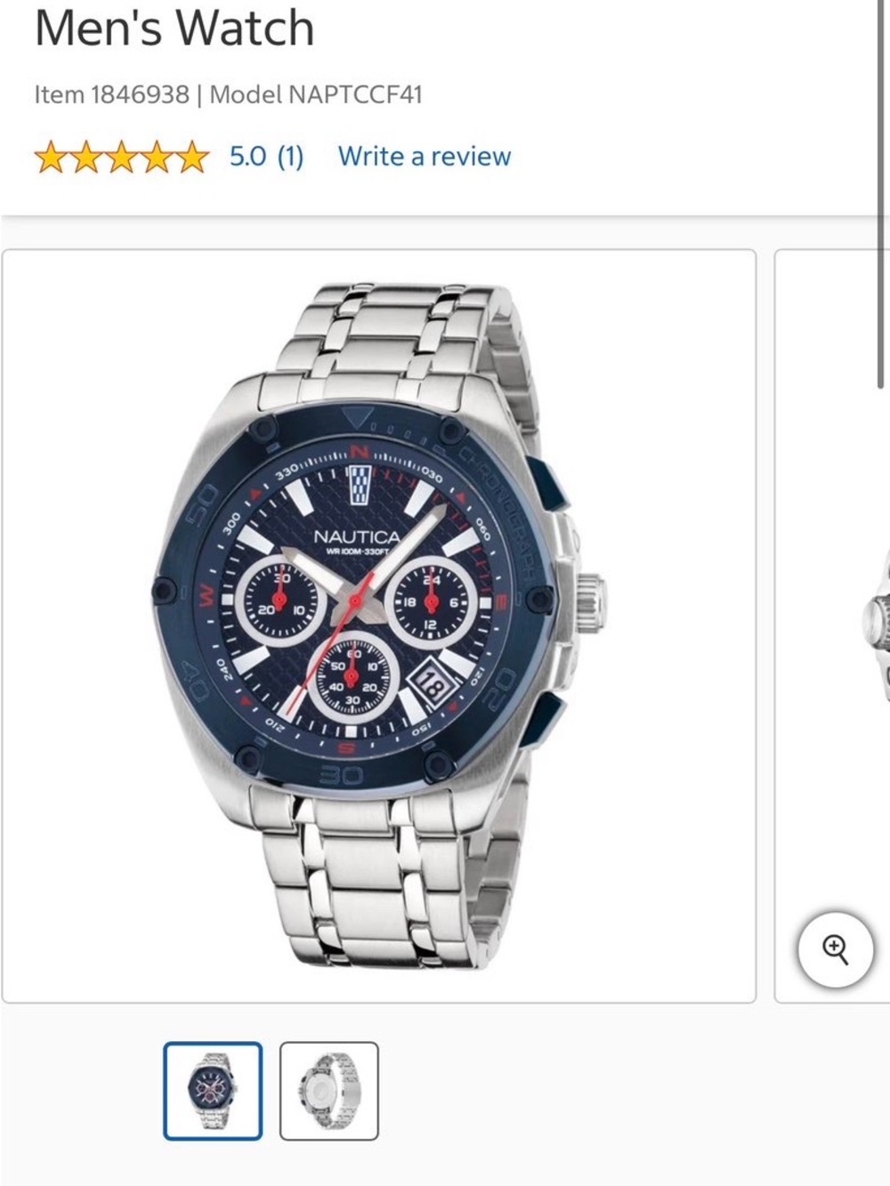 Nautica Silver-Tone Bracelet Watch with Navy Dial and Red Accents